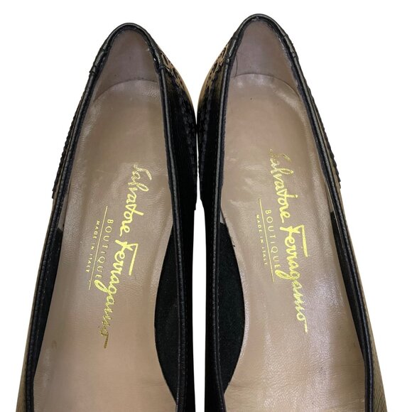 Salvatore Ferragamo Women’s Black Pebble Suede patented Cap Toe Dress Shoes Sz 7 - Picture 7 of 9